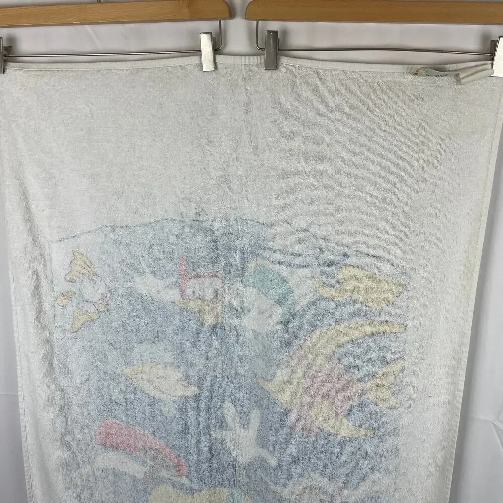 Disney Mickey Beach Towel Franco Vintage Pluto Fish Donald Duck Cotton 90s